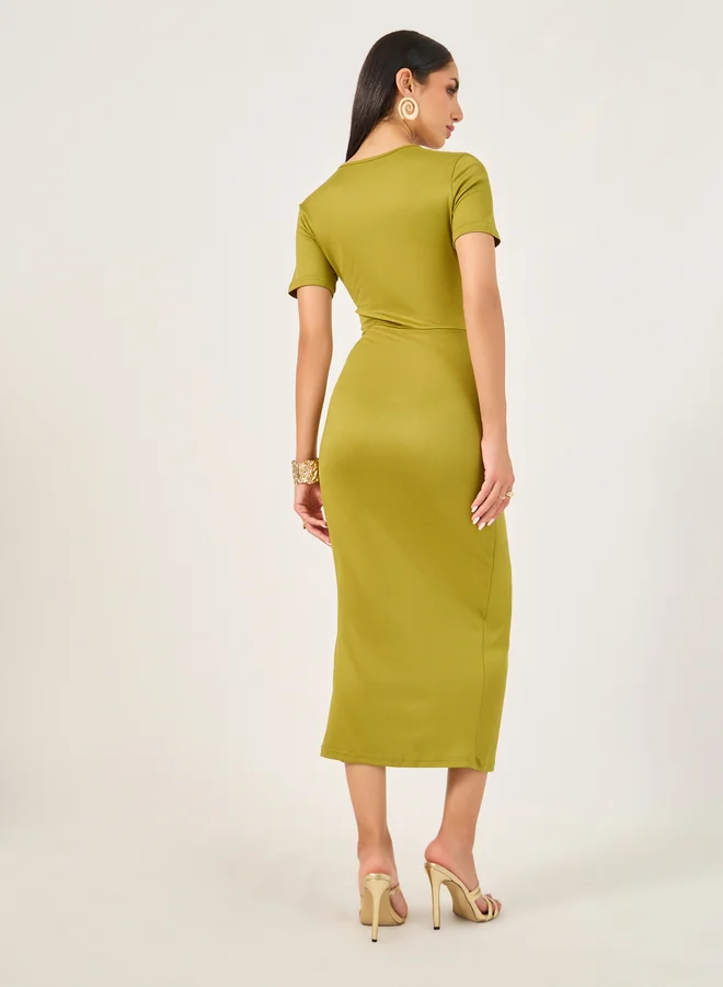 تايك تو Take Two Twist Front Solid Bodycon Dress