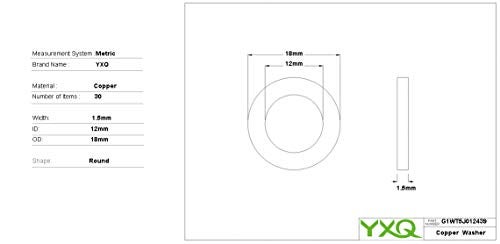 YXQ 12x18x1.5mm Copper Crush Washer Flat Ring Seal Gasket Fitting M12(30Pcs) - Image 3