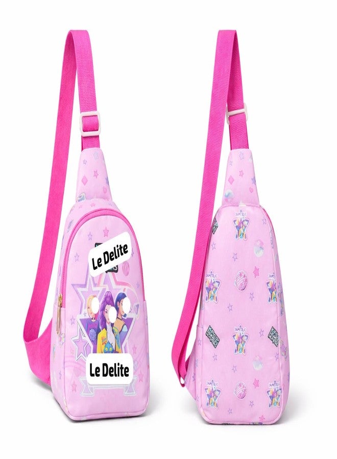 GLITREEPROPS Stylish Pop Star Print Sling Backpack for Kids | Lightweight Single-Strap Crossbody Bag with Adjustable Shoulder Strap | Cute Cartoon Style Mini Daypack for Travel, School & Outings (pink) - Image 2