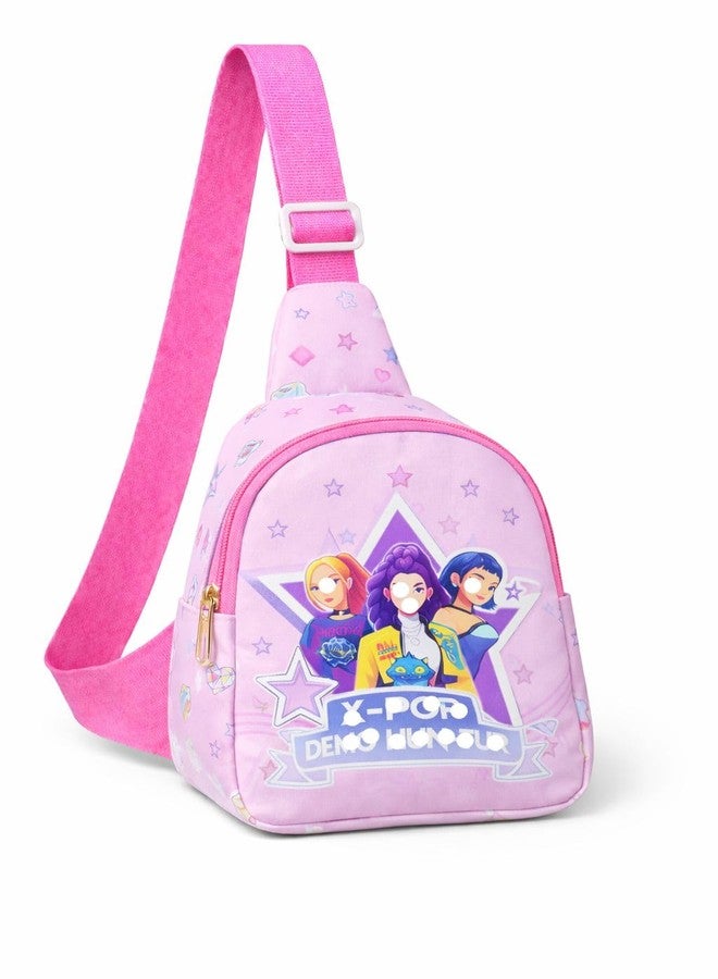 GLITREEPROPS Stylish Pop Star Print Sling Backpack for Kids | Lightweight Single-Strap Crossbody Bag with Adjustable Shoulder Strap | Cute Cartoon Style Mini Daypack for Travel, School & Outings (pink) - Image 1
