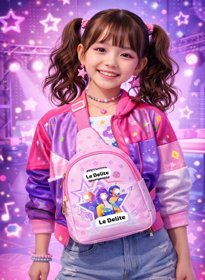 GLITREEPROPS Stylish Pop Star Print Sling Backpack for Kids | Lightweight Single-Strap Crossbody Bag with Adjustable Shoulder Strap | Cute Cartoon Style Mini Daypack for Travel, School & Outings (pink) - Image 3