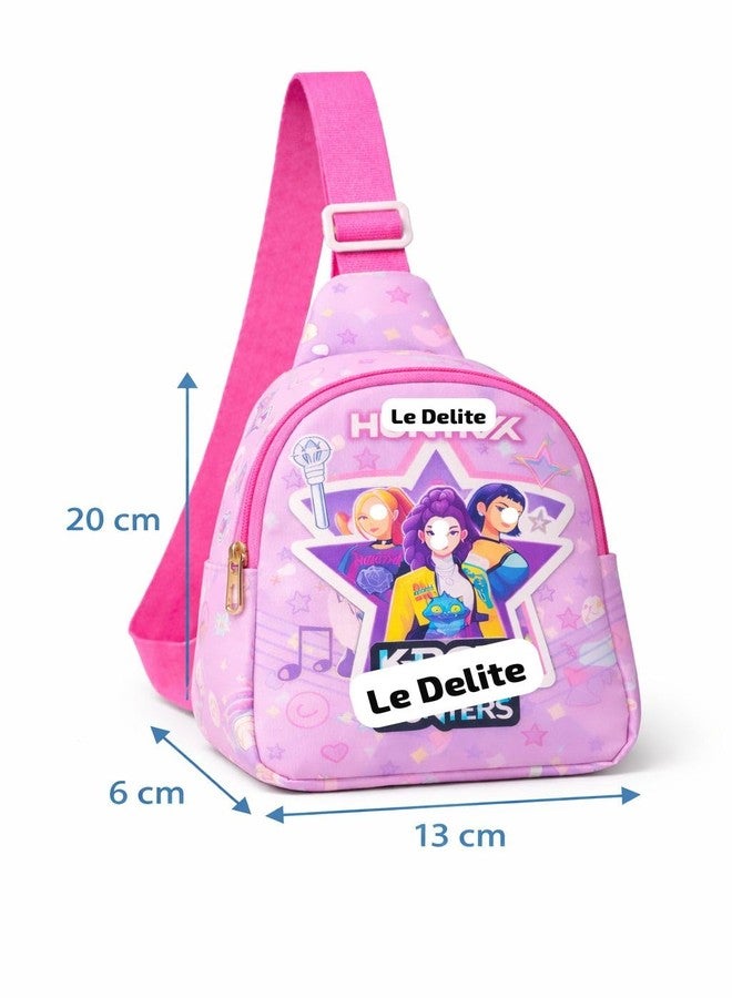 GLITREEPROPS Stylish Pop Star Print Sling Backpack for Kids | Lightweight Single-Strap Crossbody Bag with Adjustable Shoulder Strap | Cute Cartoon Style Mini Daypack for Travel, School & Outings (pink) - Image 5