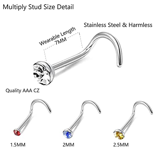 OMAIGAR 3 Sets Unique Nose Rings, Surgical Stainless Steel Studs and Hoops, Hypoallergenic Tiny Real Piercings Body Jewelry Bulk aretes para la nariz - Image 5