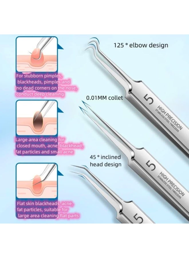 3 PCS Blackhead Tweezers Set – Stainless Steel Blackhead Remover Tools with Straight Curved Angled Tips for Facial Care Comedone Extraction - Image 2
