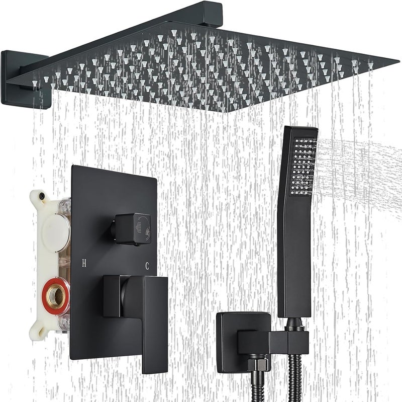 Ackwave Shower Faucet Matte Black Shower System with 12 Inches Rain Shower Head and Handheld Spray Bathroom Luxury Rain Shower Faucet Set Complete Wall Mounted - Image 1