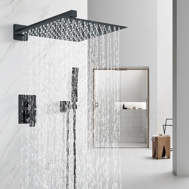 Ackwave Shower Faucet Matte Black Shower System with 12 Inches Rain Shower Head and Handheld Spray Bathroom Luxury Rain Shower Faucet Set Complete Wall Mounted - Image 2