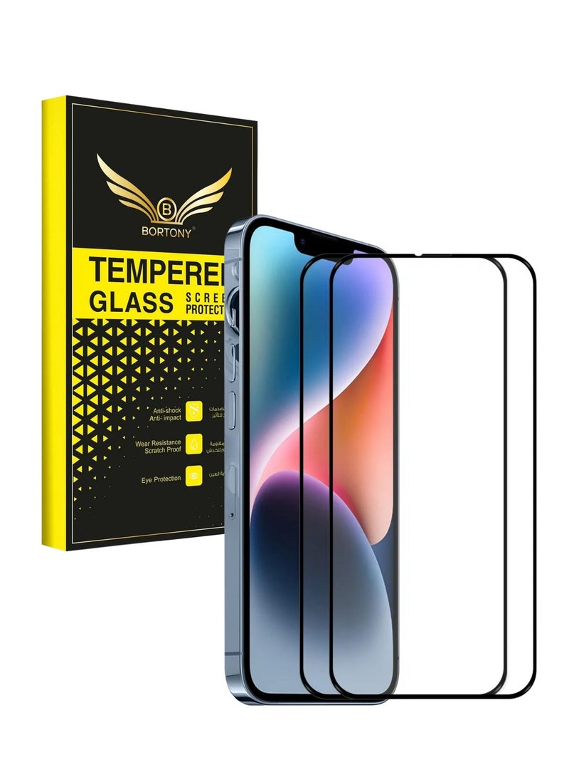 BORTONY Pack of 2 Tempered Glass Screen Protector 14/13/13 Pro Film Full Coverage Edge to Edge Case Friendly 9D Screen Protector For Apple iPhone 14/13/13 Pro 6.1'' Clear/BLACK - Image 1