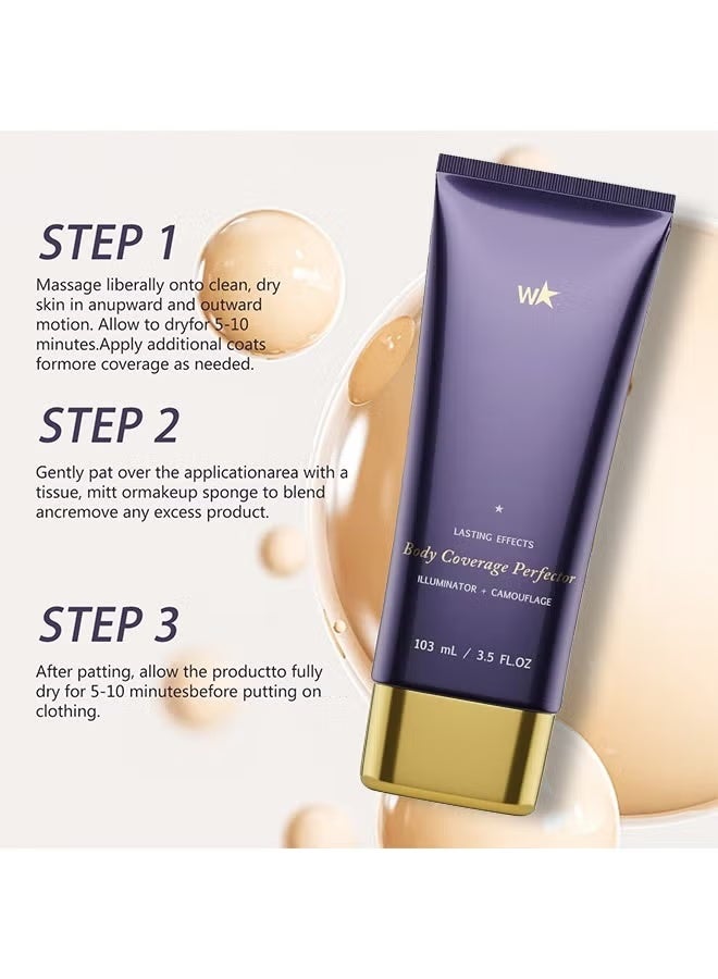 W Body Coverage Perfector, Waterproof Leg & Body Makeup, Tattoo Cover Up Makeup, 103ml (Fair Radiance) - Image 3