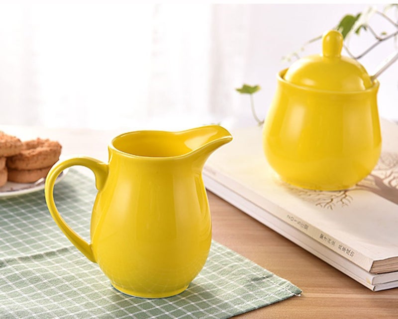 FUYU Ceramic Colorful Creamer and Sugar Set with Lid Spoon, Coffee Serving Set - Image 2