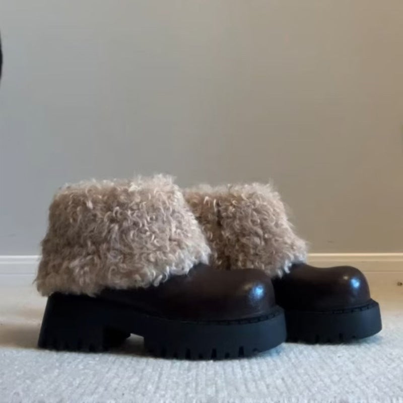 Women's Side Zipper Ankle Boots with Faux Fur Lining, Chunky Heel - Image 5