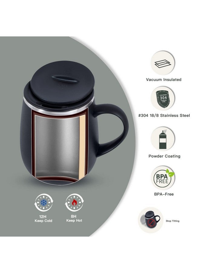 Ideus 16 oz Insulated Coffee Mug with Handle and Lid, Double Wall Stainless Steel Vacuum Insulated Tumbler Cup, Travel Coffee Cup Thermal Cup for Home and Office, Storm Black - Image 2