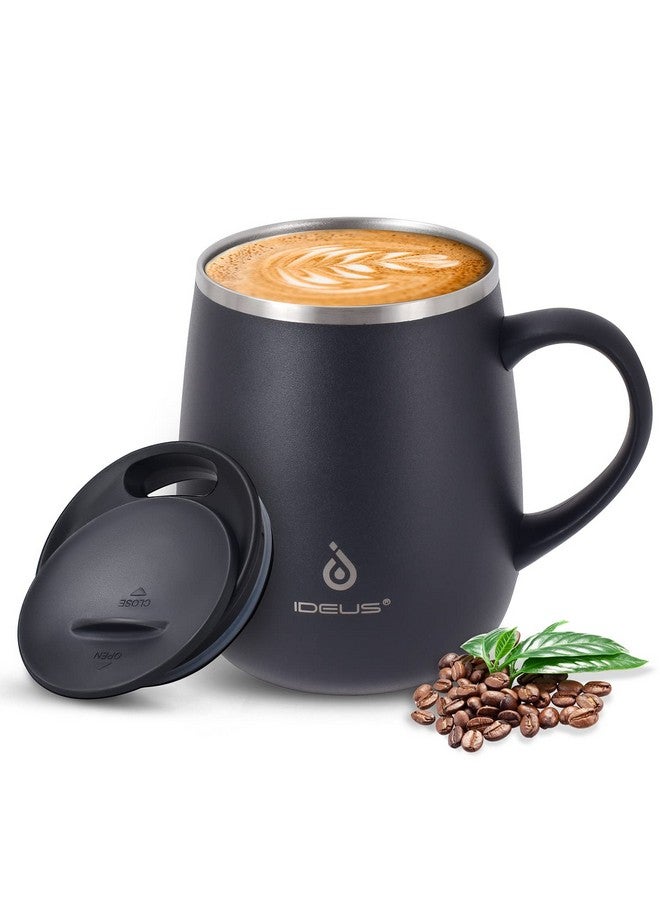 Ideus 16 oz Insulated Coffee Mug with Handle and Lid, Double Wall Stainless Steel Vacuum Insulated Tumbler Cup, Travel Coffee Cup Thermal Cup for Home and Office, Storm Black - Image 1