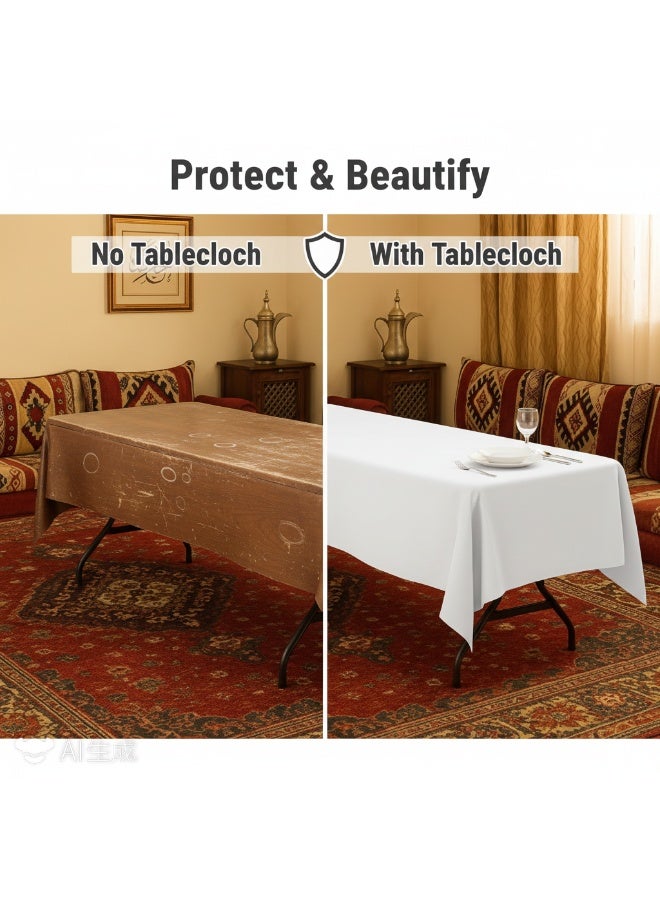 Bluejw 1-Piece Solid Pattern Table Cloth White  Rectangle Vinyl Tablecloth, Waterproof Spillproof Plastic Flannel Backed Table Cloth, Wipe Clean Table Cover for Dining, Buffet Parties and Camping - Image 2