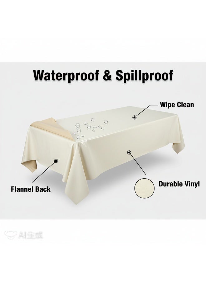 Bluejw 1-Piece Solid Pattern Table Cloth White  Rectangle Vinyl Tablecloth, Waterproof Spillproof Plastic Flannel Backed Table Cloth, Wipe Clean Table Cover for Dining, Buffet Parties and Camping - Image 5