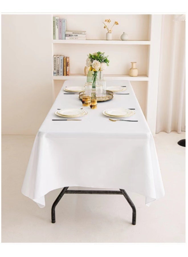 Bluejw 1-Piece Solid Pattern Table Cloth White  Rectangle Vinyl Tablecloth, Waterproof Spillproof Plastic Flannel Backed Table Cloth, Wipe Clean Table Cover for Dining, Buffet Parties and Camping - Image 1