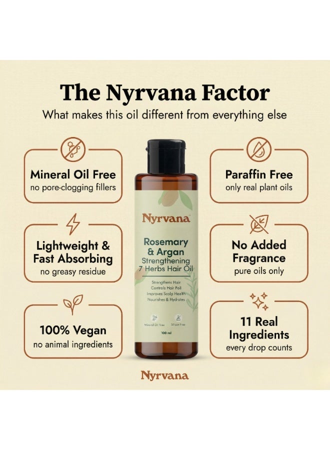 نيرفانا. Nyrvana Rosemary & Argan Strengthening 7 Herbs Hair Oil l 100ml | Hair Growth Oil for Hair Fall Control | Natural Pre-Wash Scalp Treatment with Bhringraj, Amla, Brahmi | Anti Hair Loss Oil for Women & Men | Mineral Oil Free, Silicone Free Ayurvedic Hair Oil | Reduces Breakage, Strengthens Roots, Soothes Dry Irritated Scalp | Best Hair Oil for Damaged Hair, Thin Hair, Slow Growth UAE | Lightweight Non-Sticky Formula | Made for UAE Hard Water & Climate | Nourishes & Hydrates Hair | Improves Scalp Health, Adds Shine | For All Hair Types | Controls Dandruff & Dryness | For Stronger, Thicker, Healthier Hair - Image 5