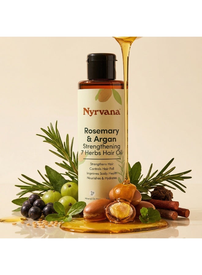 نيرفانا. Nyrvana Rosemary & Argan Strengthening 7 Herbs Hair Oil l 100ml | Hair Growth Oil for Hair Fall Control | Natural Pre-Wash Scalp Treatment with Bhringraj, Amla, Brahmi | Anti Hair Loss Oil for Women & Men | Mineral Oil Free, Silicone Free Ayurvedic Hair Oil | Reduces Breakage, Strengthens Roots, Soothes Dry Irritated Scalp | Best Hair Oil for Damaged Hair, Thin Hair, Slow Growth UAE | Lightweight Non-Sticky Formula | Made for UAE Hard Water & Climate | Nourishes & Hydrates Hair | Improves Scalp Health, Adds Shine | For All Hair Types | Controls Dandruff & Dryness | For Stronger, Thicker, Healthier Hair - Image 2
