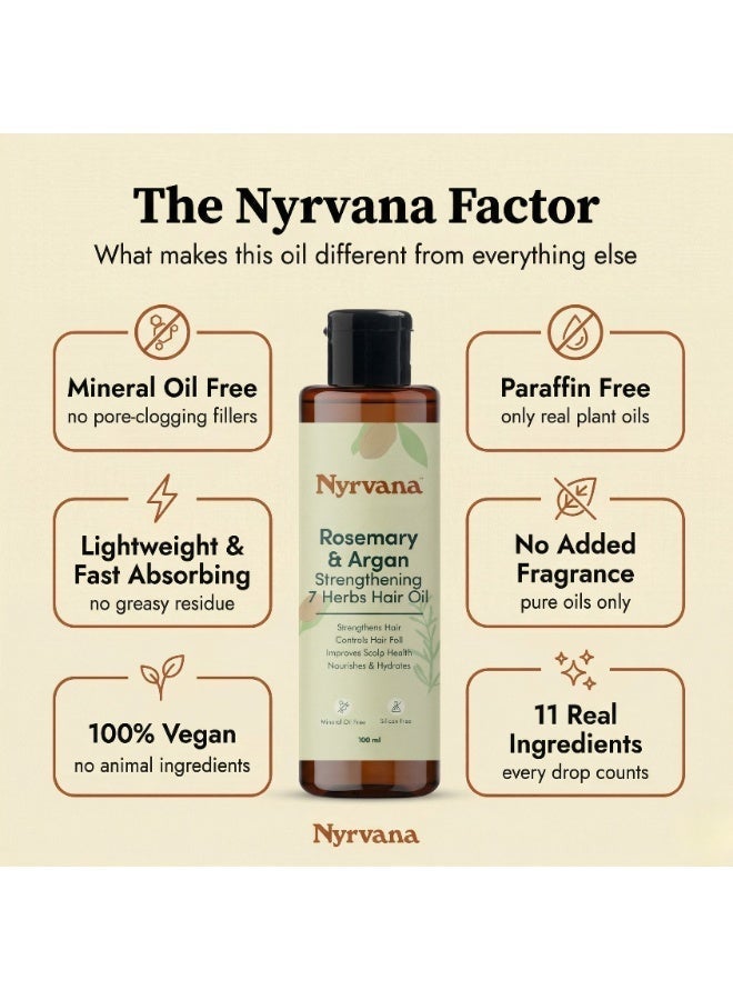 Nyrvana Rosemary & Argan Strengthening 7 Herbs Hair Oil 100ml – Natural Growth Treatment for Thinning Hair, Repairs Hard Water Damage, Fights Hair Fall, Non-Sticky Scalp Oil for Radiant Hair, UAE - Image 5