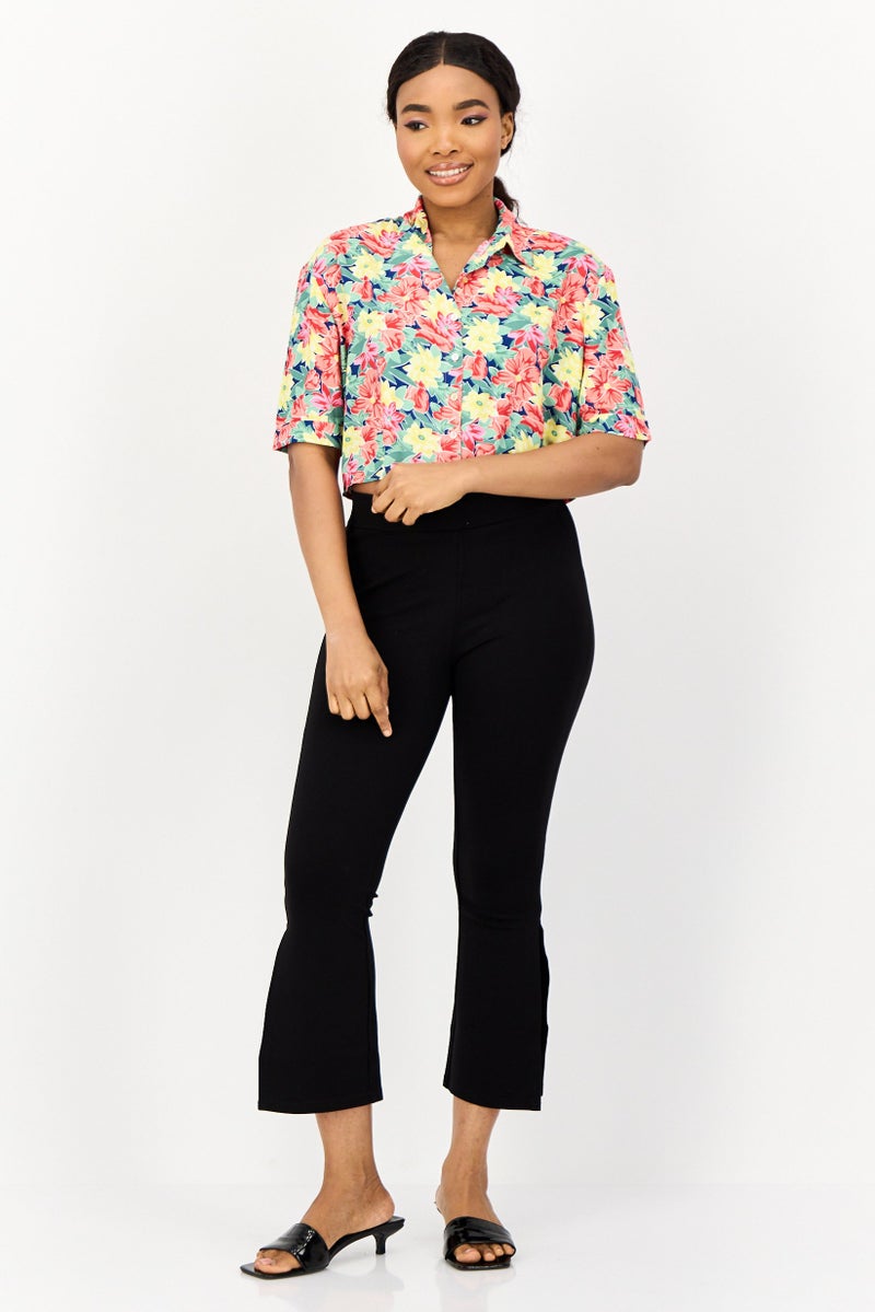 ONLY Women Spread Collar Short Sleeve Floral Print Shirt, Multicolor  - Image 4