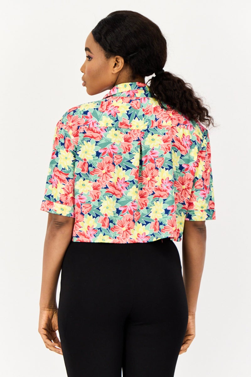 ONLY Women Spread Collar Short Sleeve Floral Print Shirt, Multicolor  - Image 3