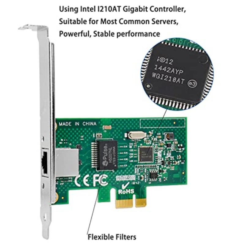 PCIe Gigabit Network Card for server/desktop use, Intel I210AT chip, black, lightning protection design, supports PXE boot on Windows/Windows Server/Linux - Image 2