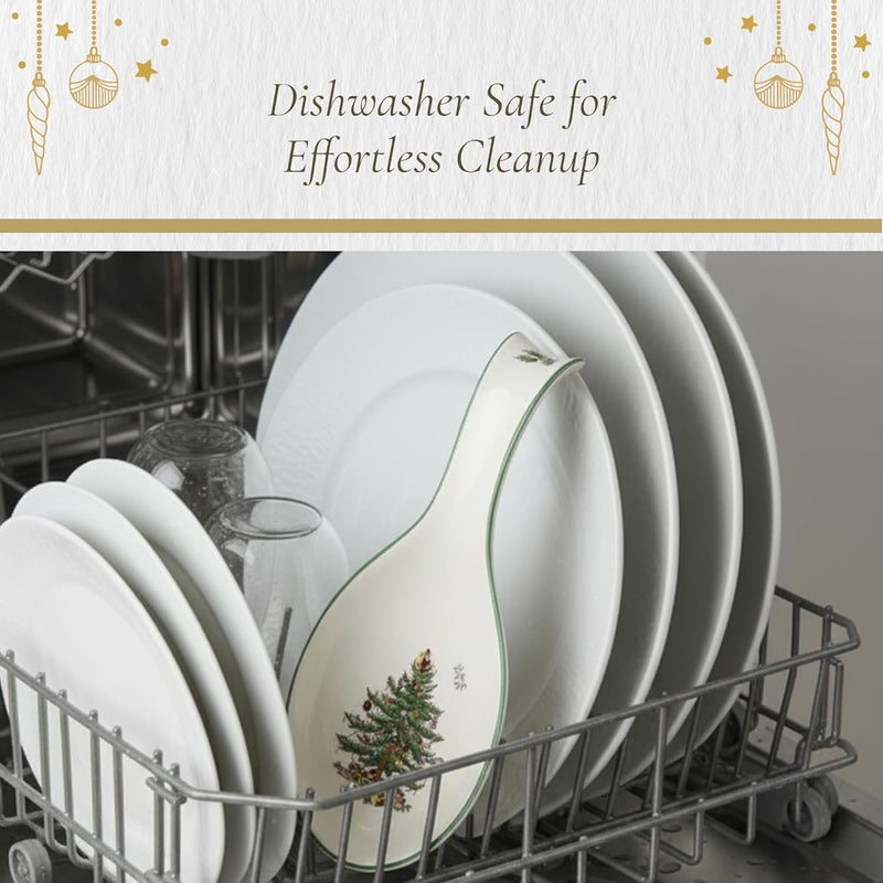 Spode Christmas Tree Spoon Rest, 12-Inch Festive Cooking Utensil Rest, Christmas Spatula & Ladle Holder for Kitchen Countertop, Fine Earthenware, Dishwasher Safe Holiday Kitchen Accessory - Image 4