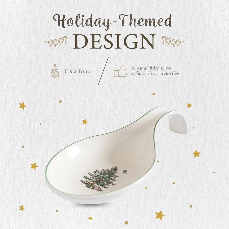 Spode Christmas Tree Spoon Rest, 12-Inch Festive Cooking Utensil Rest, Christmas Spatula & Ladle Holder for Kitchen Countertop, Fine Earthenware, Dishwasher Safe Holiday Kitchen Accessory - Image 2
