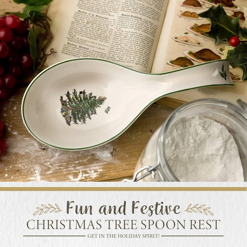 Spode Christmas Tree Spoon Rest, 12-Inch Festive Cooking Utensil Rest, Christmas Spatula & Ladle Holder for Kitchen Countertop, Fine Earthenware, Dishwasher Safe Holiday Kitchen Accessory - Image 1