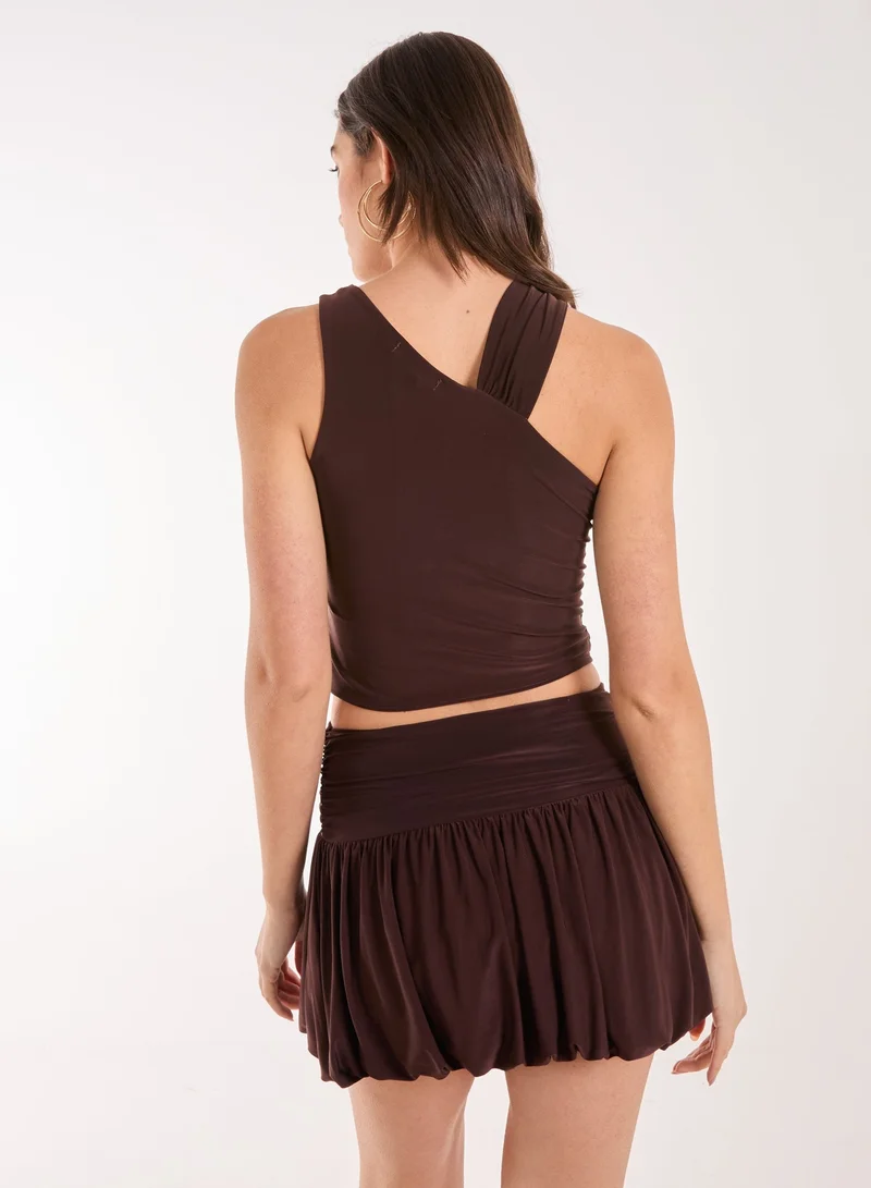 بينك فانيلا Asymmetric Strap Crop Top