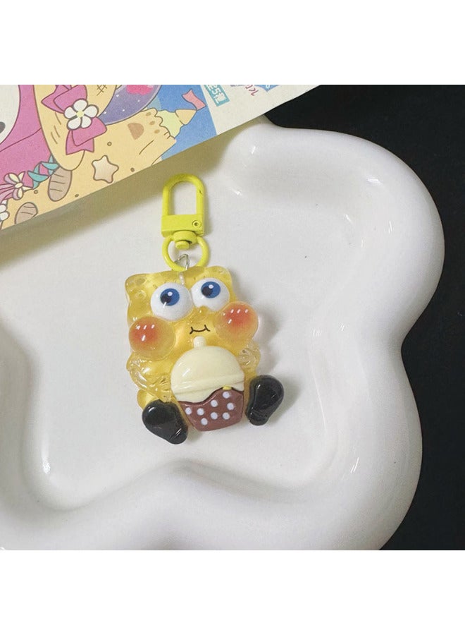 Ice-transparent Luminous Fine Flash Spongebob Keychain Pie Star Bag Pendant Cartoon Girlfriends Girl Couple Gift