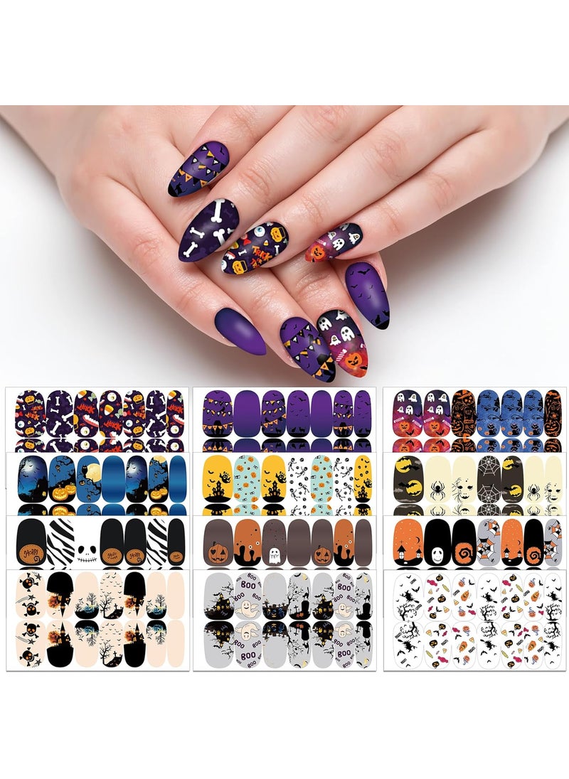 TailaiMei - TailaiMei 12 Sheets Halloween Nail Wraps Stickers Nail Polish Strips Self-Adhesive Full Wraps with 2 pcs Nail Files for DIY Nail Art Decals (Specter Style) - Image 1