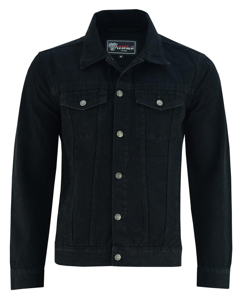 Vance Leather Vance VB510BK Men's Black Heavy Duty Trucker Denim Button Front Motorcycle Jacket (Black, XL) - Image 3