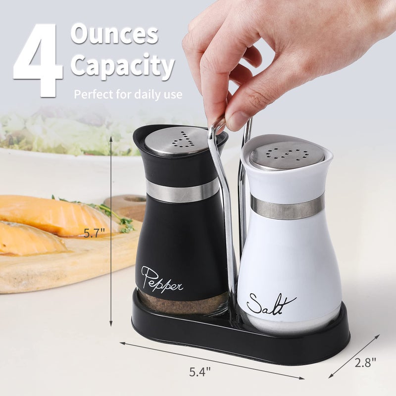 Lonffery Salt and Pepper Shakers Set, Stainless Steel with Glass Bottle for Table, RV, Camp, BBQ, Set of 2, Black and White - Image 4
