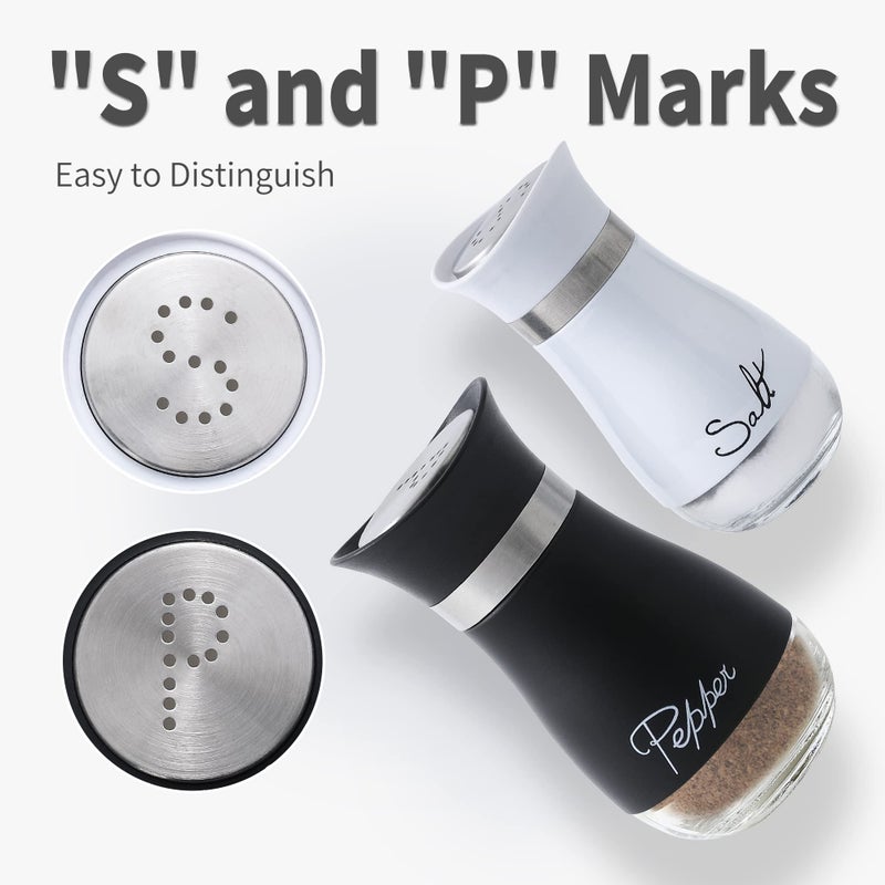 Lonffery Salt and Pepper Shakers Set, Stainless Steel with Glass Bottle for Table, RV, Camp, BBQ, Set of 2, Black and White - Image 3
