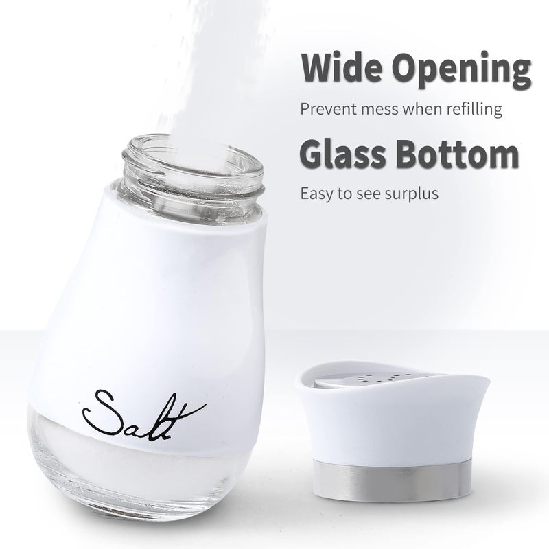 Lonffery Salt and Pepper Shakers Set, Stainless Steel with Glass Bottle for Table, RV, Camp, BBQ, Set of 2, Black and White - Image 2