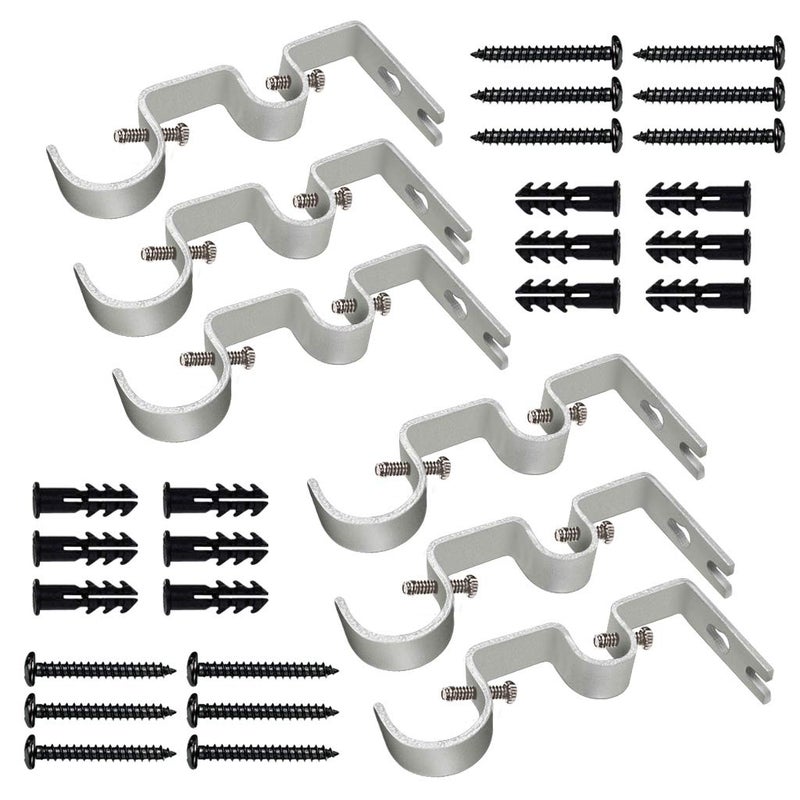 TLBTEK TLBTEK 6PCS Silver Curtain Rod Brackets Heavy Duty Adjustable Holders for Windows Bedrooms Home 