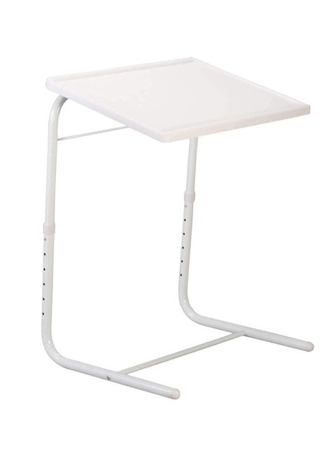 Plastic Table Mate Folding Portable TV Tray Laptop Desk Adjustable Height Tilt Angle Multi Function for Sofa Couch Bed Reading Working Eating White