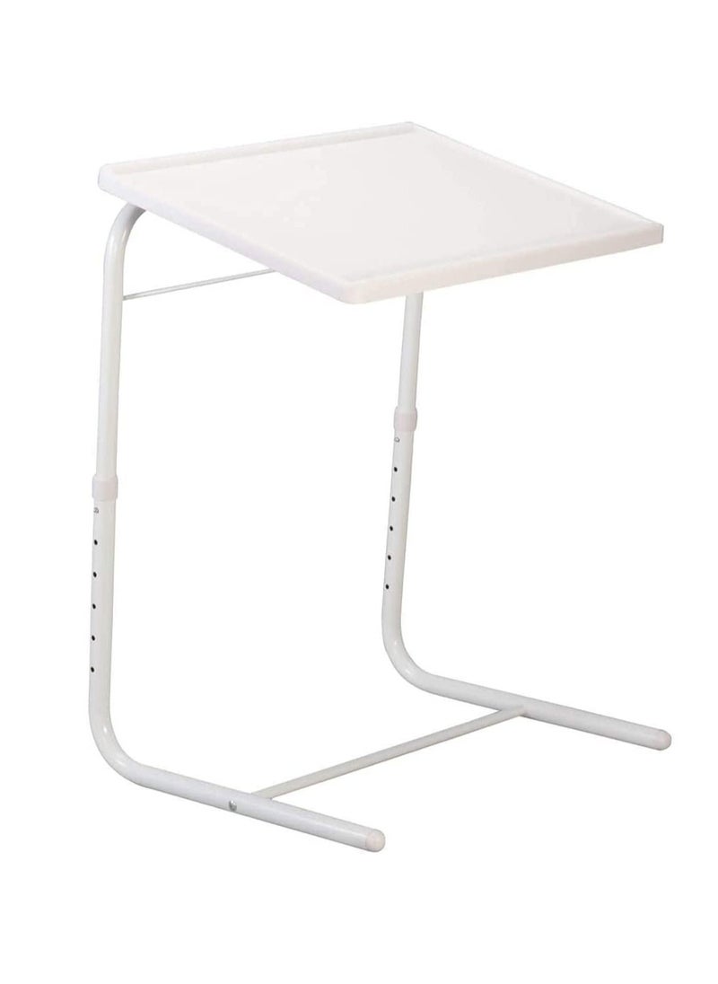 RDN - Plastic Table Mate Folding Portable TV Tray Laptop Desk Adjustable Height Tilt Angle Multi Function for Sofa Couch Bed Reading Working Eating White - Image 1