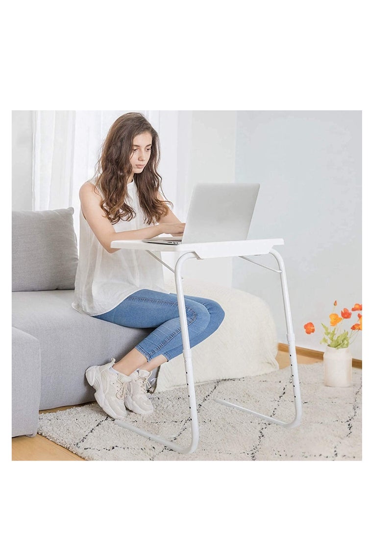 RDN - Plastic Table Mate Folding Portable TV Tray Laptop Desk Adjustable Height Tilt Angle Multi Function for Sofa Couch Bed Reading Working Eating White - Image 1
