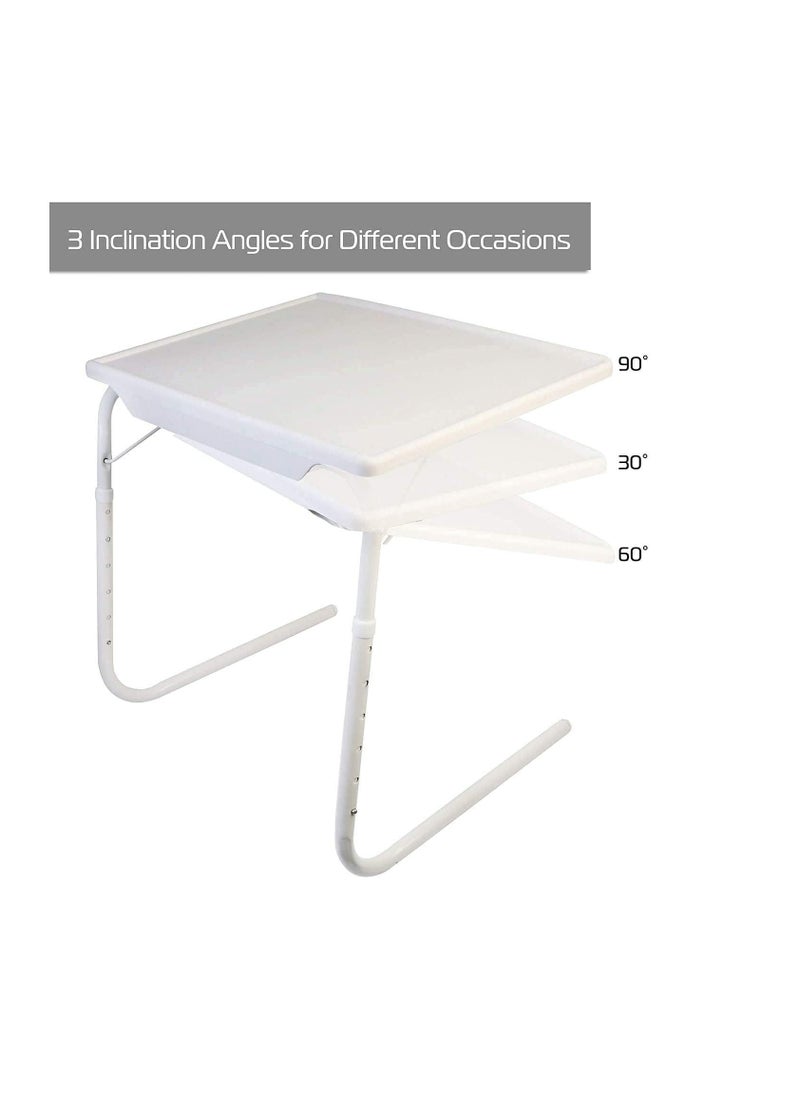 RDN - Plastic Table Mate Folding Portable TV Tray Laptop Desk Adjustable Height Tilt Angle Multi Function for Sofa Couch Bed Reading Working Eating White - Image 1