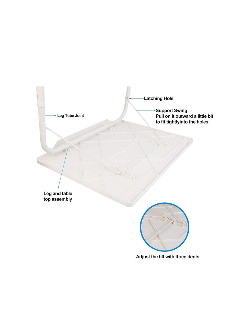RDN - Plastic Table Mate Folding Portable TV Tray Laptop Desk Adjustable Height Tilt Angle Multi Function for Sofa Couch Bed Reading Working Eating White - Image 1