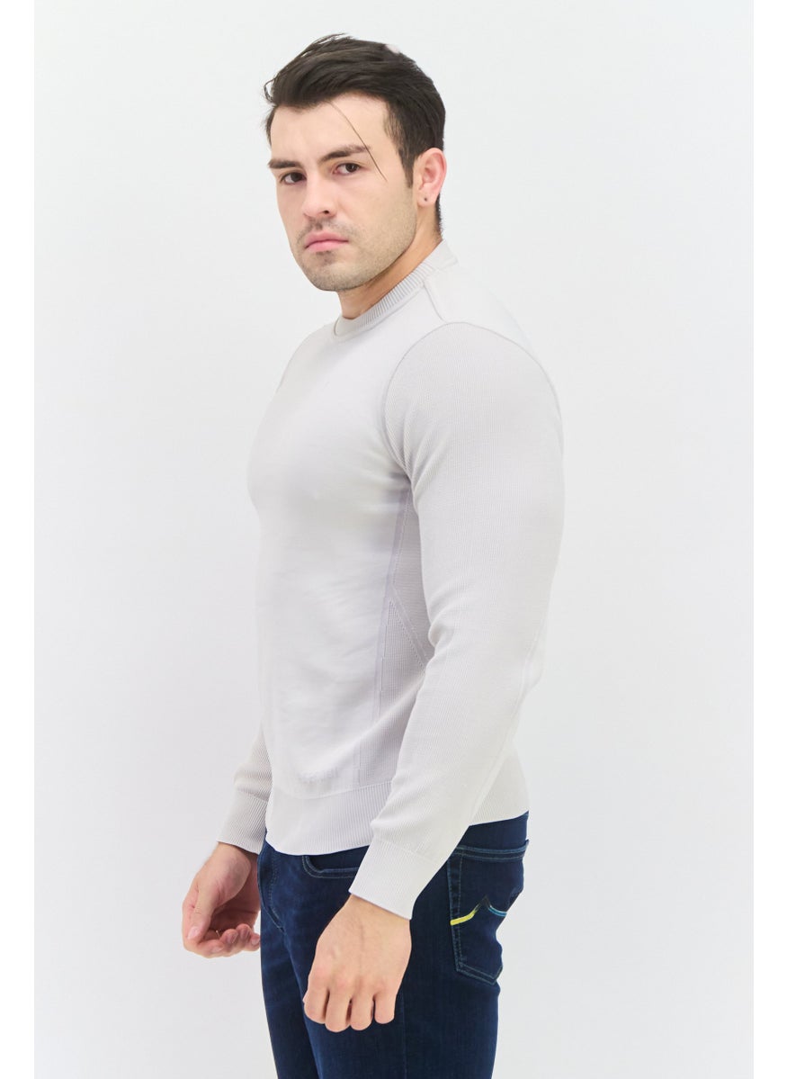 Free Soul Men Crew Neck Textured Long Sleeve Sweatshirt, Light Grey  - Image 2