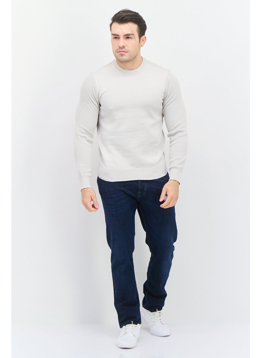 Free Soul Men Crew Neck Textured Long Sleeve Sweatshirt, Light Grey  - Image 4