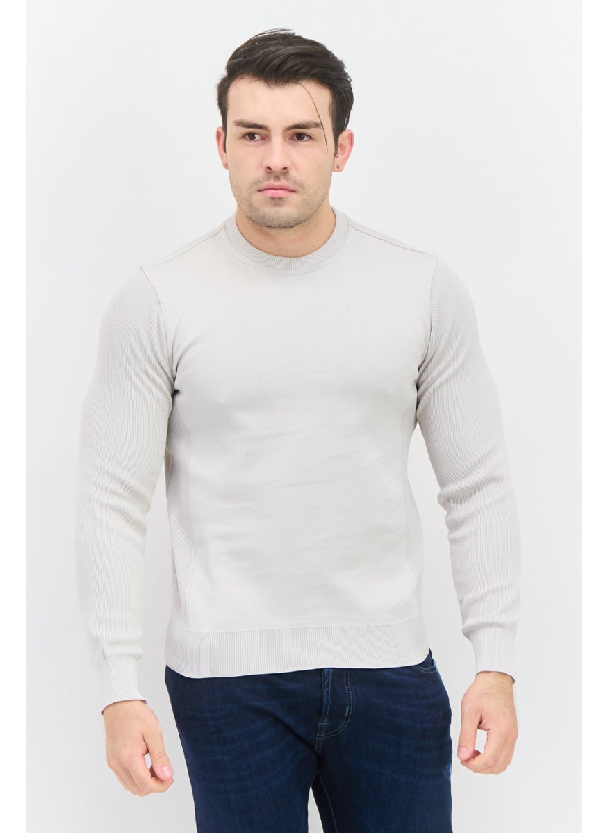 Free Soul Men Crew Neck Textured Long Sleeve Sweatshirt, Light Grey  - Image 1