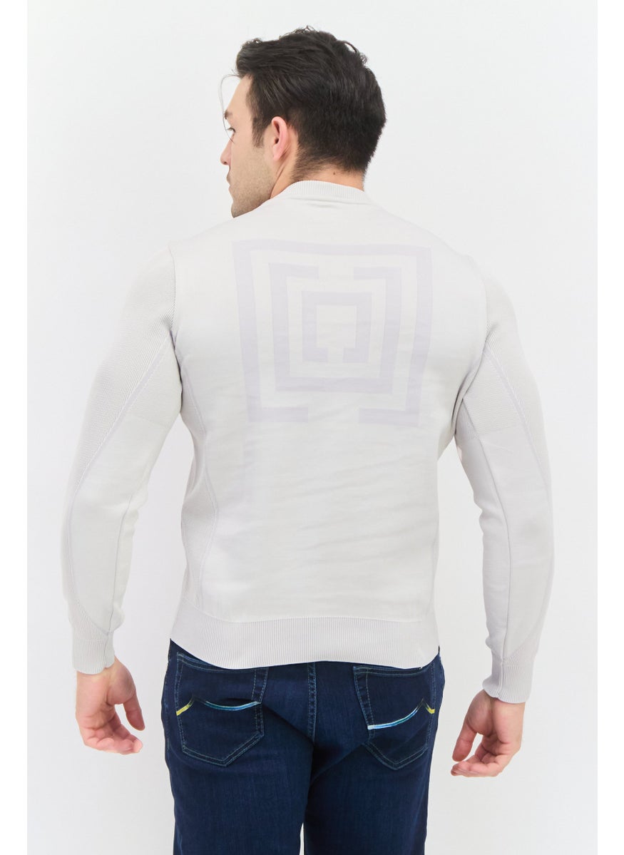 Free Soul Men Crew Neck Textured Long Sleeve Sweatshirt, Light Grey  - Image 3