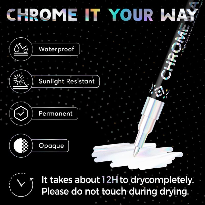 Pagather 3 Colors Chrome Paint Markers, Light, Black and Laser Silver Permanent Mirror Liquid Chrome Pens for Plastic, Metal, Model, Jewelry, Wheel Painting, Touch Up & Repair Kit, DIY Art Projects - Image 3