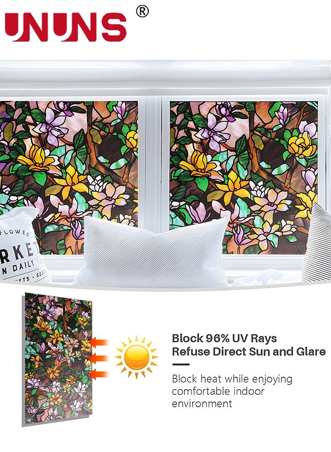 UNUNS 2-Roll PVC Glass Window Stickers,Waterproof Summer Magnolia Window Privacy Film,Static Non-Adhesive Glass Film Decorative,45x100x2cm  - Image 2