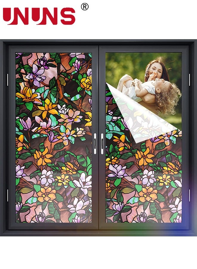 UNUNS 2-Roll PVC Glass Window Stickers,Waterproof Summer Magnolia Window Privacy Film,Static Non-Adhesive Glass Film Decorative,45x100x2cm  - Image 1