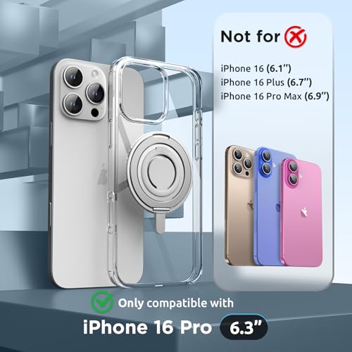 SURPHY 360 Magnetic Stand for iPhone 16 Pro Case with Finger Ring Compatible with MagSafe Ring Stand and Finger Ring Phone Case for 16 Pro 63 inch 2024 Clear - Image 3