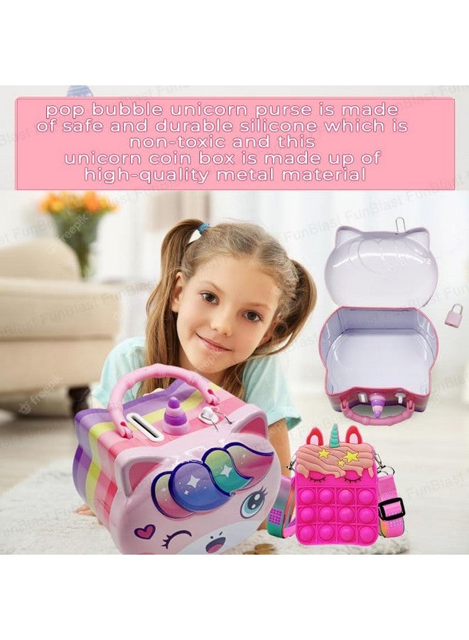 فنبلاست حقيبة يد فن بلاست يونيكورن بوب إت مع صندوق عملات يونيكورن للأطفال - محفظة بوب إت للبنات، ألعاب تخفيف التوتر، حقيبة بوب إت للبنات، بنك نقود على شكل لعبة كرتونية للأطفال، (عبوة من قطعتين؛ لون عشوائي) - Image 3